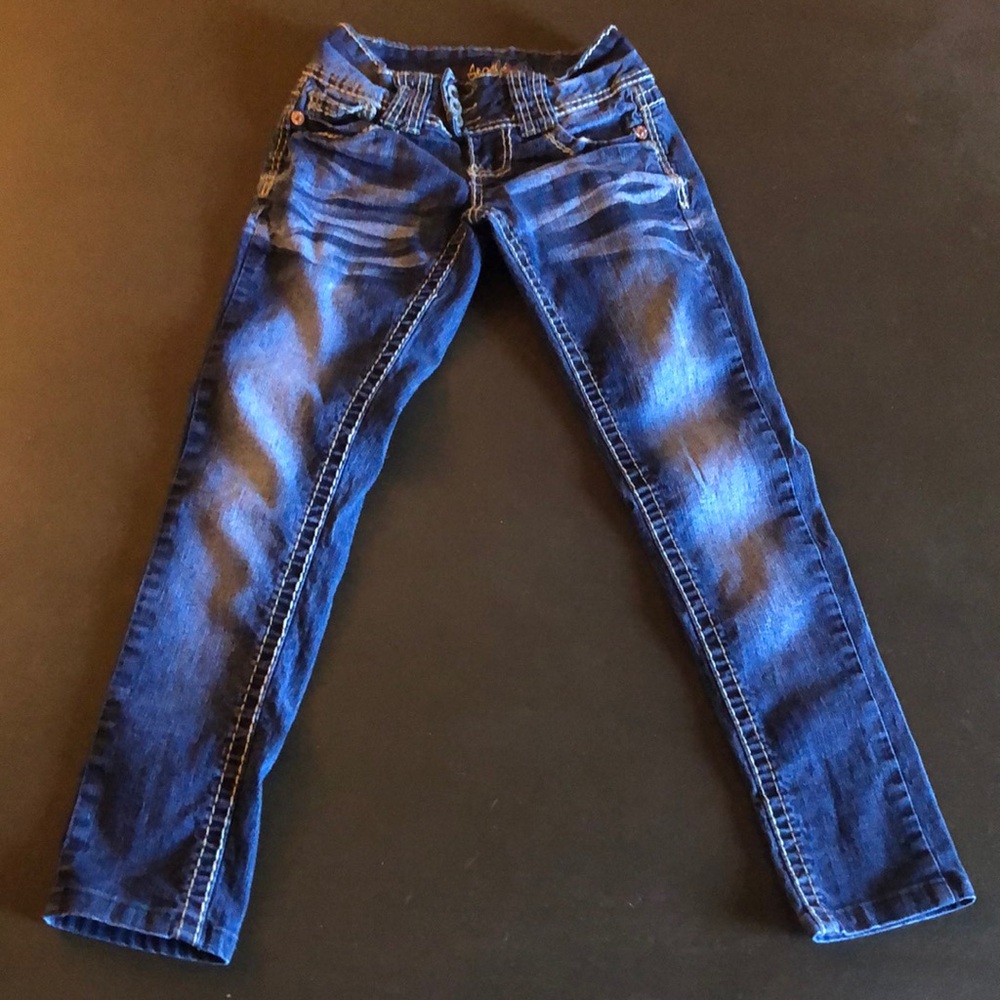 Girls size 0 Jeans Angels Distressed Blue double stitched Stretch faded pants